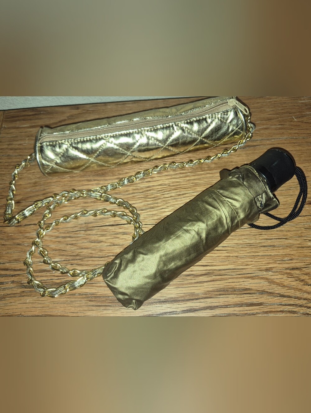 Rare Vintage Gold Chain Umbrella Retro Sunshade Umbrella 60s